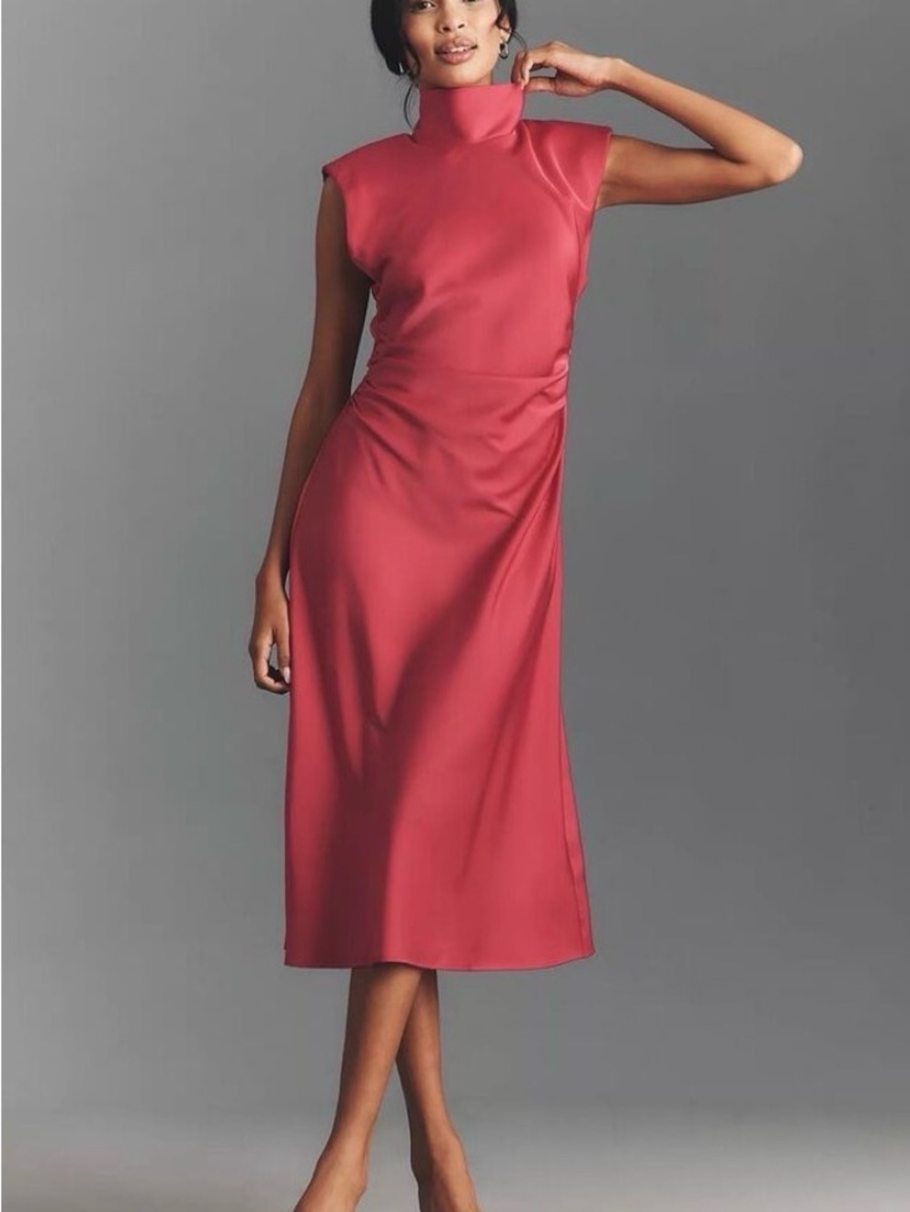 Anthropologie Sleeveless Mock-Neck Midi satin Dress open back autumn wedding